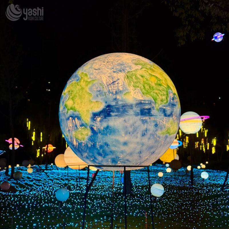 Custom Solar System Planet LED Lantern Set, Giant Earth Globe Light Sculpture untuk Space Theme Park Festival Cahaya