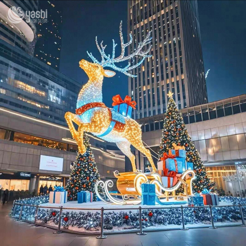 Custom Flying Reindeer With Gift Box LED Lantern, Christmas Animal Light Sculpture for Outdoor Holiday Lantern Show
