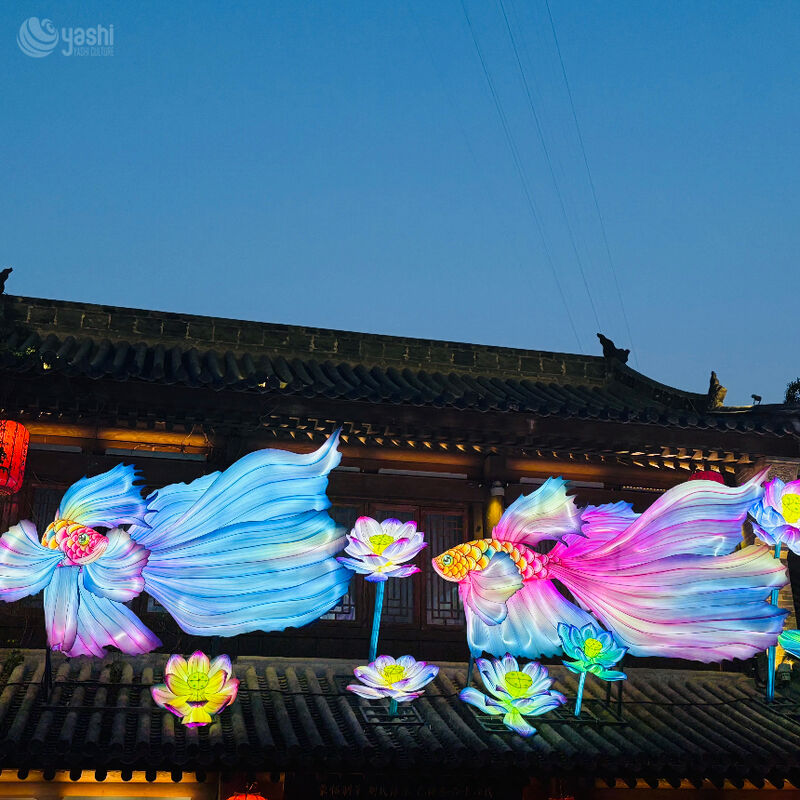 Custom Hanging Betta Fish Lantern | Gradient Color Fish LED Light Sculpture for Festival Light Exhibition