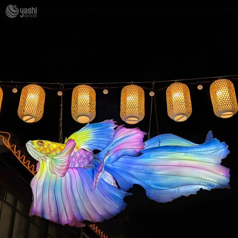 Custom Hanging Betta Fish Lantern | Gradient Color Fish LED Light Sculpture for Festival Light Exhibition