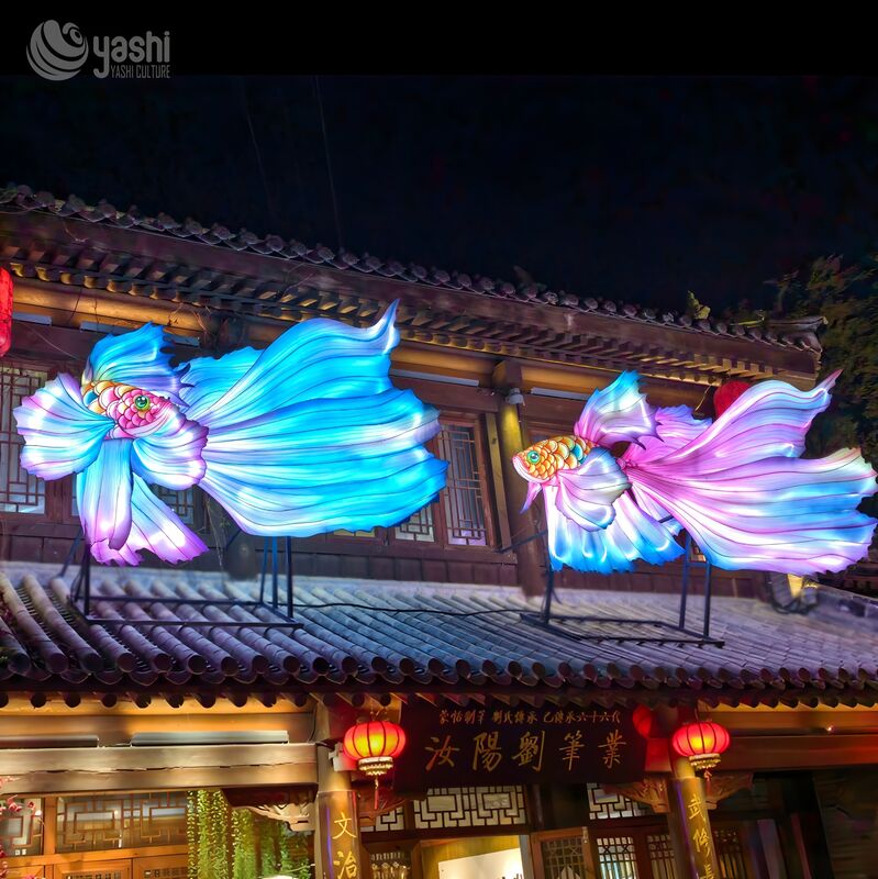 Custom Hanging Betta Fish Lantern | Gradient Color Fish LED Light Sculpture for Festival Light Exhibition