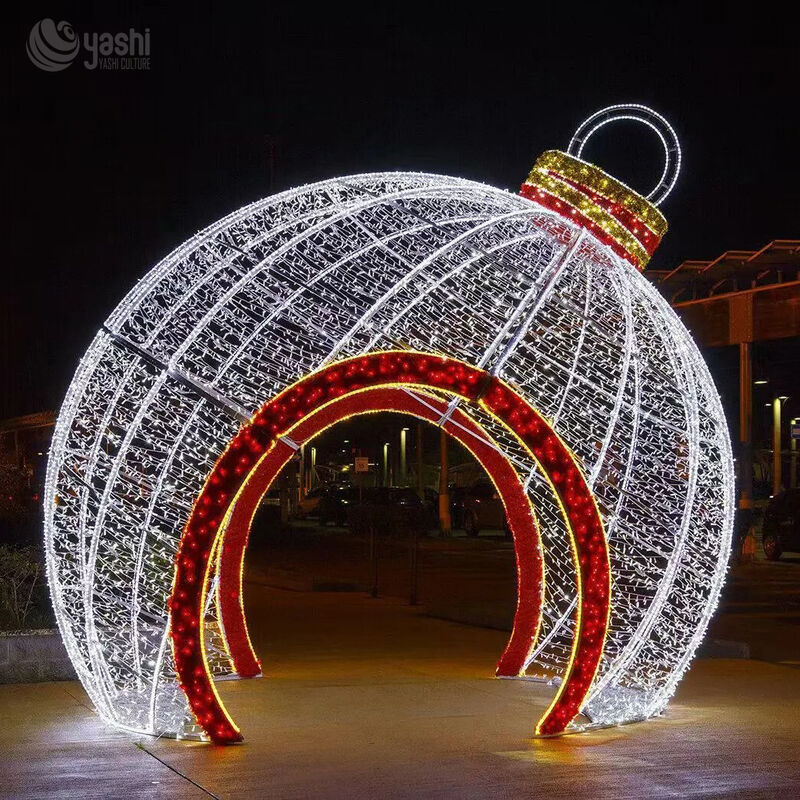 Custom Christmas Bauble LED Light Arch, Giant Open Ball Wire Frame Light Tunnel for Mall Holiday Light Exhibition