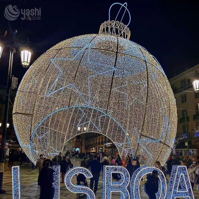 Custom Christmas Bauble LED Light Arch, Giant Open Ball Wire Frame Light Tunnel for Mall Holiday Light Exhibition