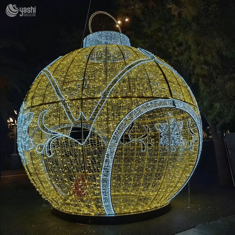 Custom Christmas Bauble LED Light Arch, Giant Open Ball Wire Frame Light Tunnel for Mall Holiday Light Exhibition