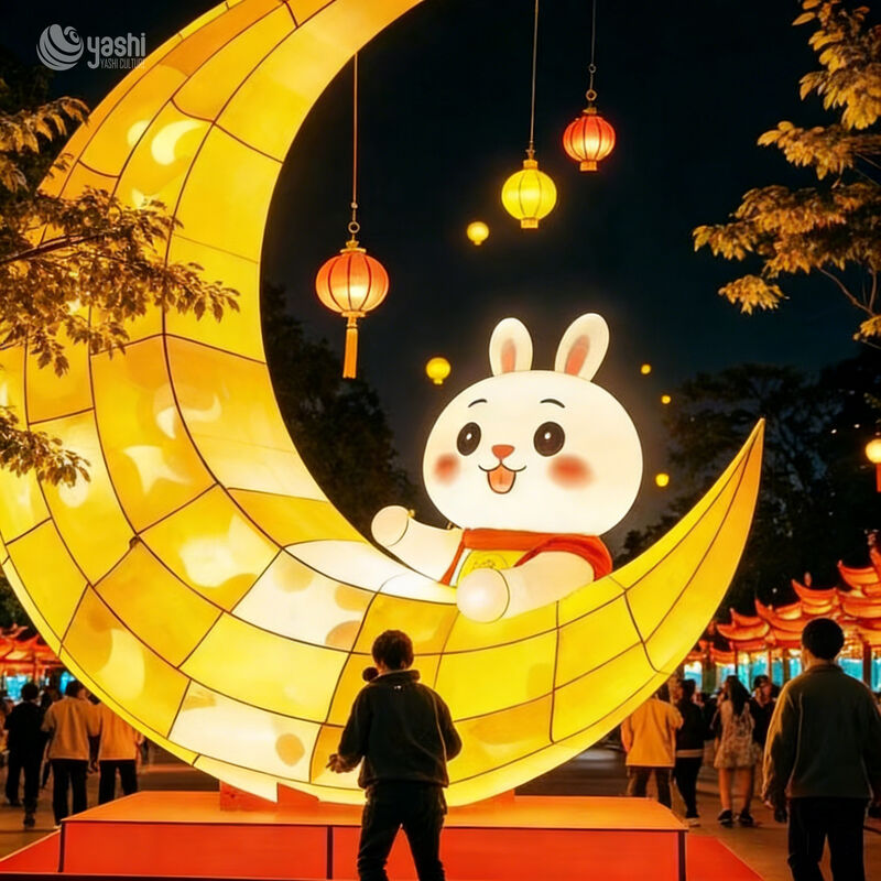 Custom Mid‑Autumn Moon & Jade Rabbit LED Lantern, Large Photo‑Op Light Sculpture for Festival Park Display