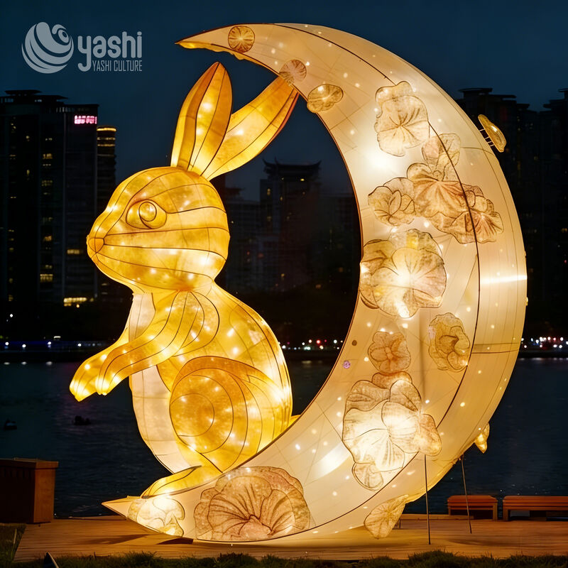 Custom Mid‑Autumn Moon & Jade Rabbit LED Lantern, Large Photo‑Op Light Sculpture for Festival Park Display