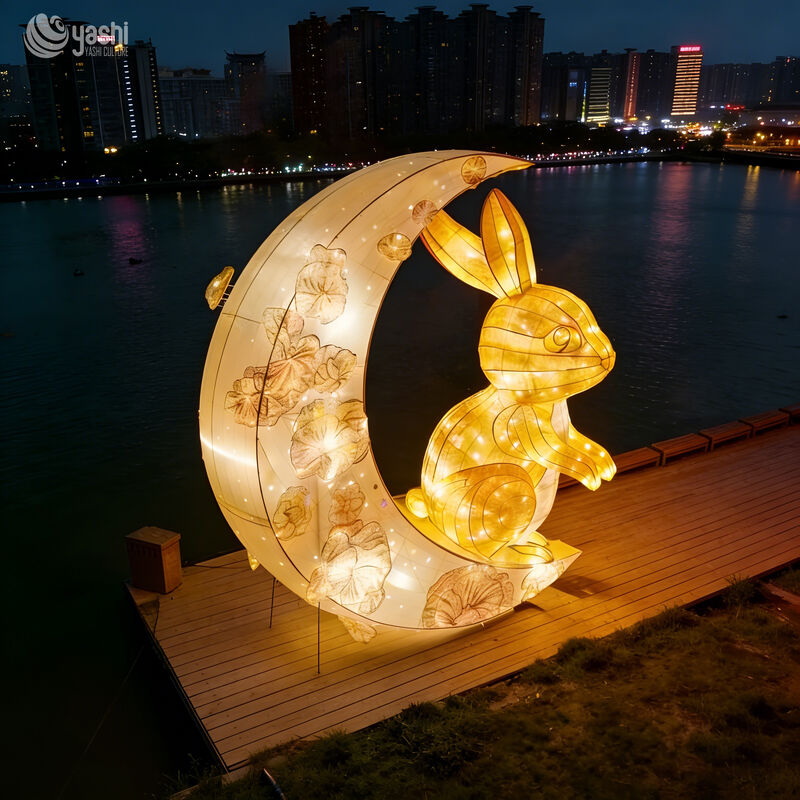 Custom Mid‑Autumn Moon & Jade Rabbit LED Lantern, Large Photo‑Op Light Sculpture for Festival Park Display