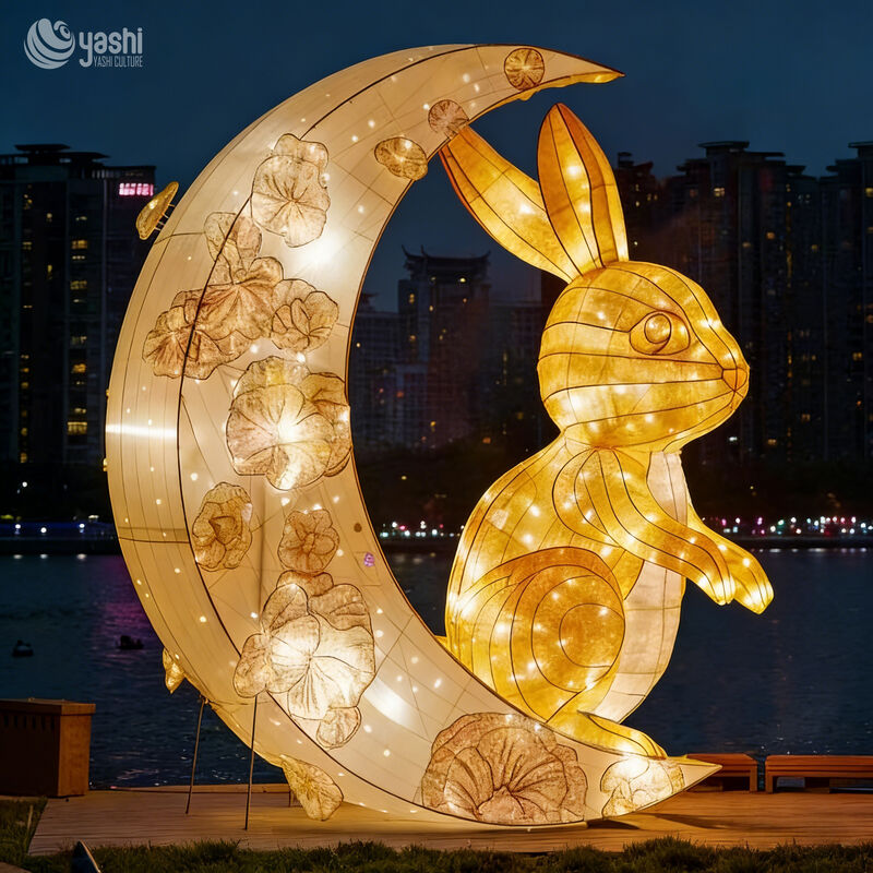 Custom Mid‑Autumn Moon & Jade Rabbit LED Lantern, Large Photo‑Op Light Sculpture for Festival Park Display