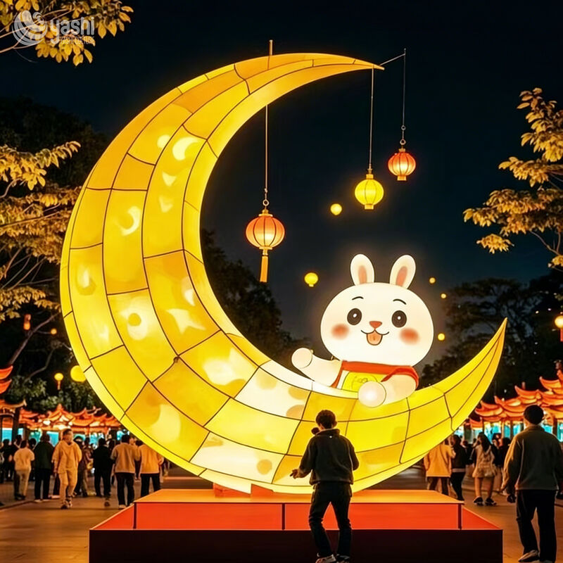 Custom Mid‑Autumn Moon & Jade Rabbit LED Lantern, Large Photo‑Op Light Sculpture for Festival Park Display