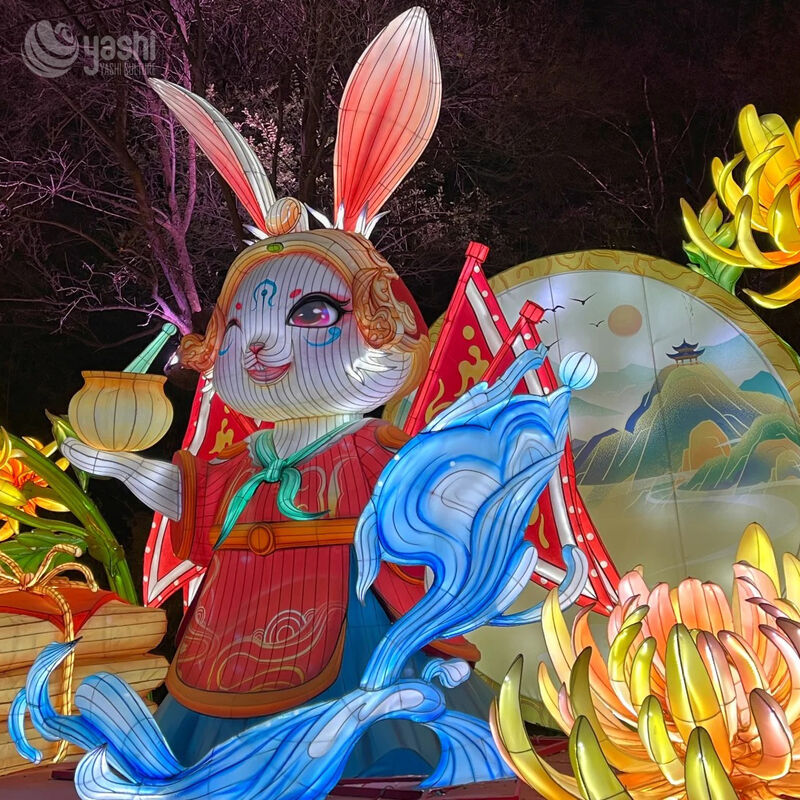 Custom Mid‑Autumn Moon & Jade Rabbit LED Lantern, Large Photo‑Op Light Sculpture for Festival Park Display