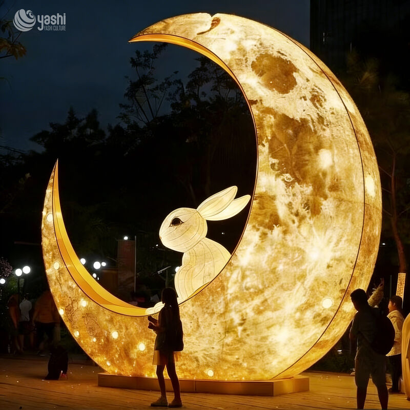 Custom Mid‑Autumn Moon & Jade Rabbit LED Lantern, Large Photo‑Op Light Sculpture for Festival Park Display