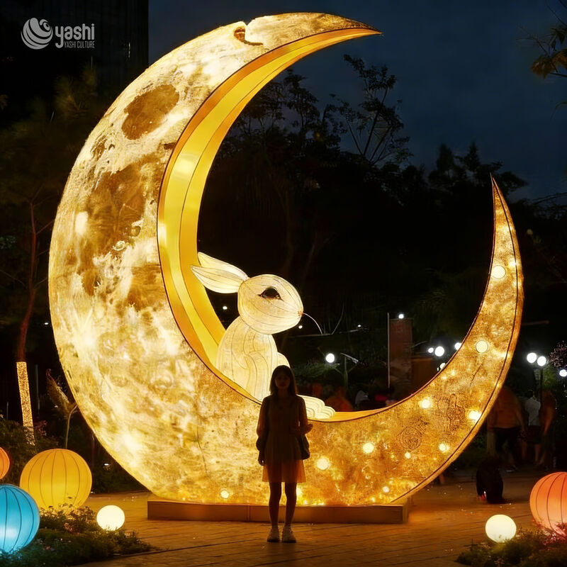 Custom Mid‑Autumn Moon & Jade Rabbit LED Lantern, Large Photo‑Op Light Sculpture for Festival Park Display