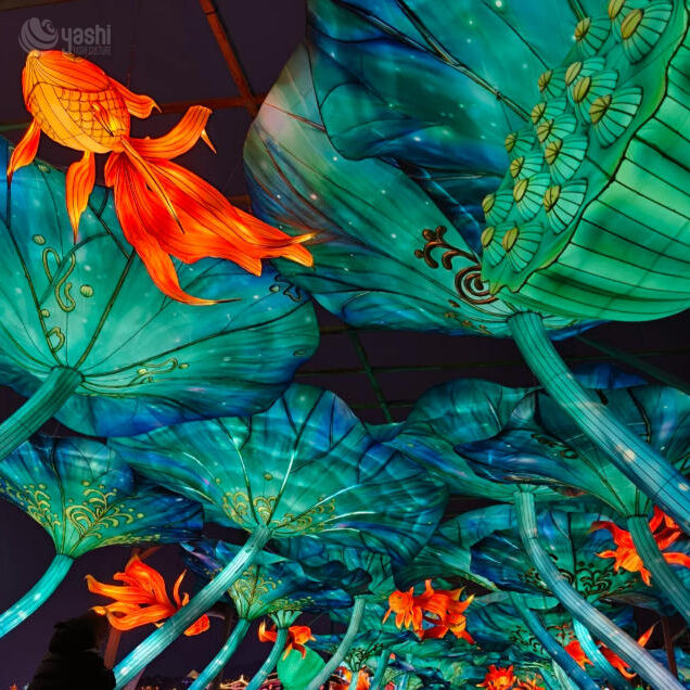 Custom Lotus Pond Goldfish & Lotus Leaf Walk‑Through Light Tunnel, Oriental Themed Giant Lantern Installation for Cultural Festival