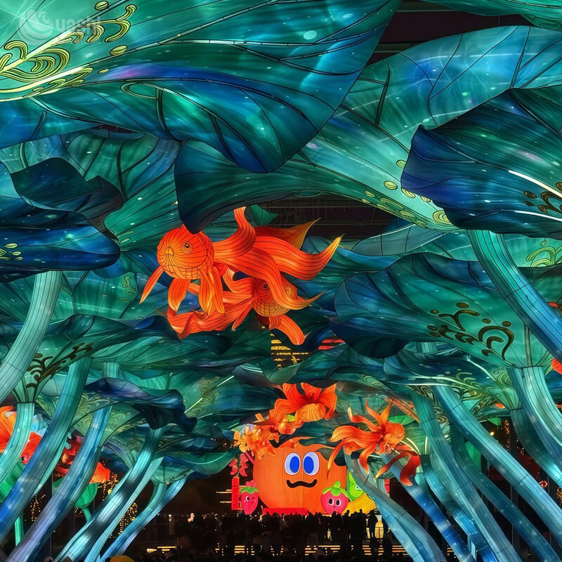 Custom Lotus Pond Goldfish & Lotus Leaf Walk‑Through Light Tunnel, Oriental Themed Giant Lantern Installation for Cultural Festival