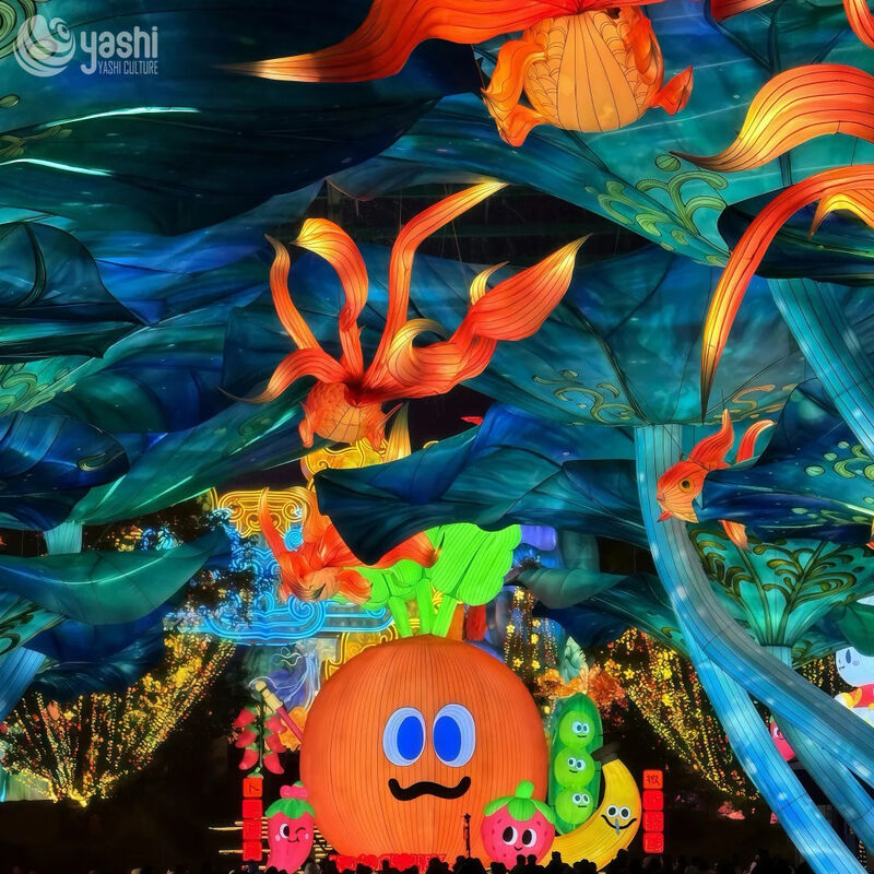 Custom Lotus Pond Goldfish & Lotus Leaf Walk‑Through Light Tunnel, Oriental Themed Giant Lantern Installation for Cultural Festival
