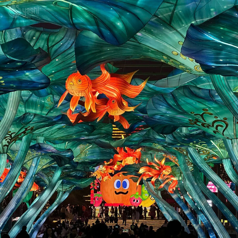 Custom Lotus Pond Goldfish & Lotus Leaf Walk‑Through Light Tunnel, Oriental Themed Giant Lantern Installation for Cultural Festival