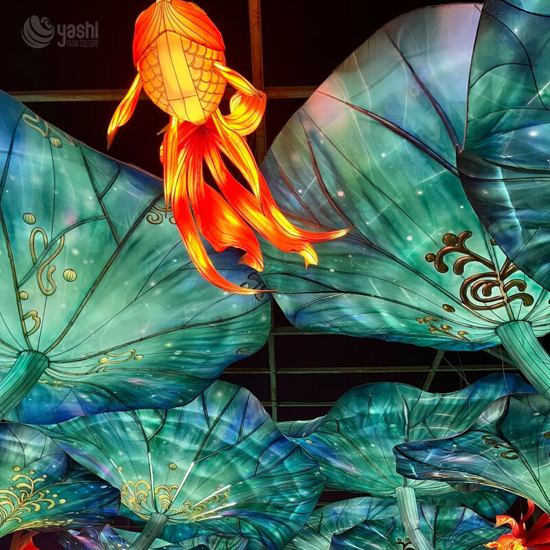 Custom Lotus Pond Goldfish & Lotus Leaf Walk‑Through Light Tunnel, Oriental Themed Giant Lantern Installation for Cultural Festival