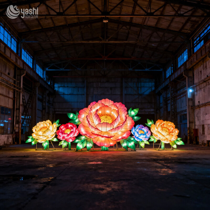 Custom Giant Peony Flower LED Lantern Set, Vielfarbige chinesische Peony Licht Skulptur für Kulturpark Licht Festival
