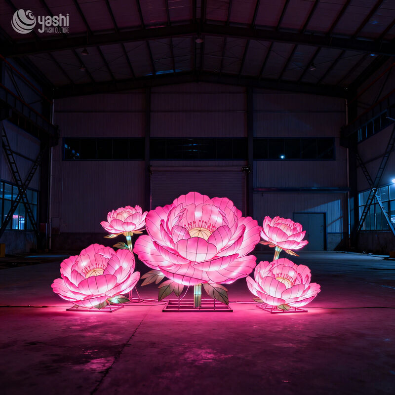 Custom Giant Peony Flower LED Lantern Set, Vielfarbige chinesische Peony Licht Skulptur für Kulturpark Licht Festival