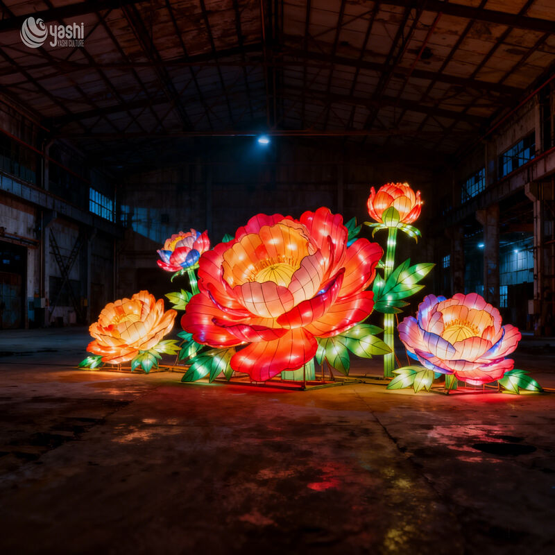 Custom Giant Peony Flower LED Lantern Set, Vielfarbige chinesische Peony Licht Skulptur für Kulturpark Licht Festival