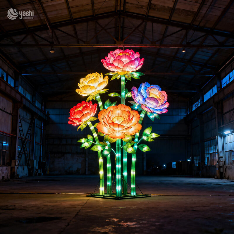 Custom Giant Peony Flower LED Lantern Set, Vielfarbige chinesische Peony Licht Skulptur für Kulturpark Licht Festival