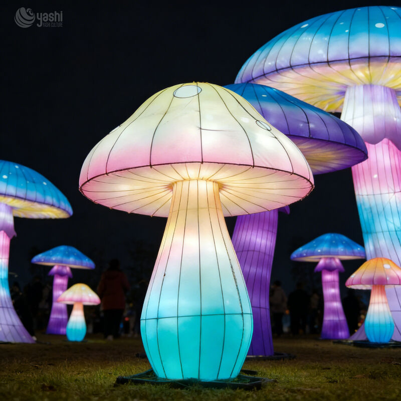Custom Cartoon Charakter Pilz LED Laterne, niedliche anthropomorphe Pilz Licht Skulptur für Kinder Themenpark Licht Festival
