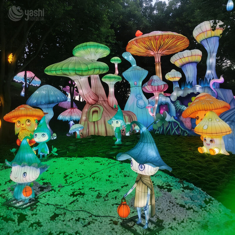 Custom Cartoon Charakter Pilz LED Laterne, niedliche anthropomorphe Pilz Licht Skulptur für Kinder Themenpark Licht Festival