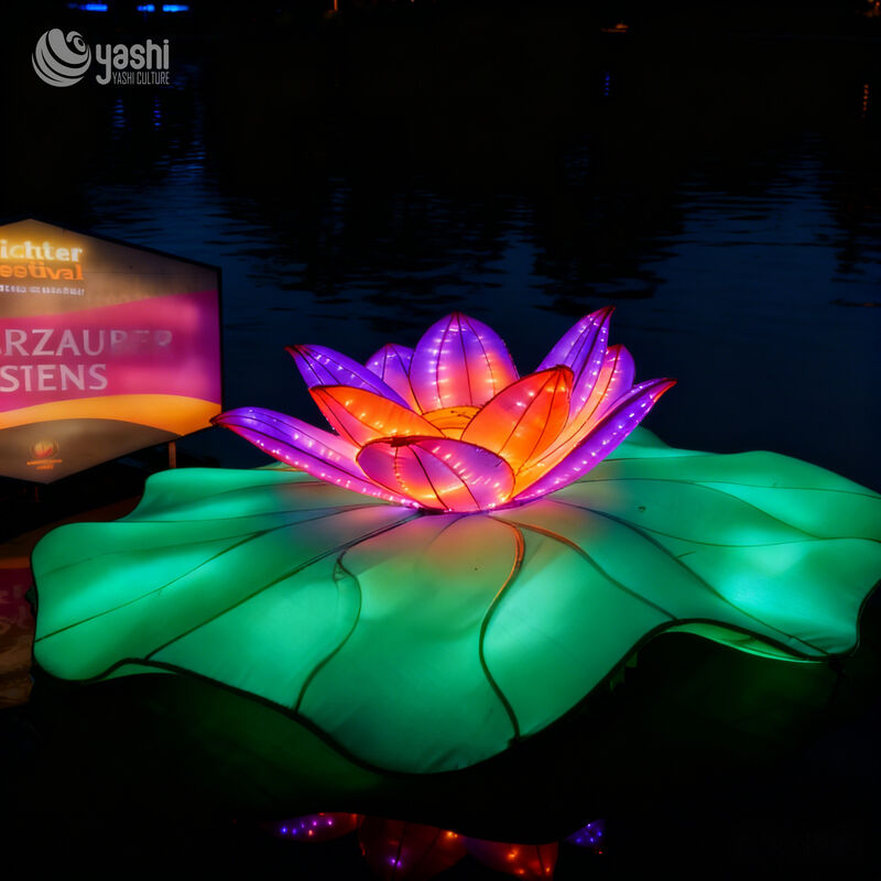 Custom Floating Water Lotus LED Lantern Set, wasserdichtes Teich See Blumenlicht Skulptur für Wasser-Themen Licht Festival