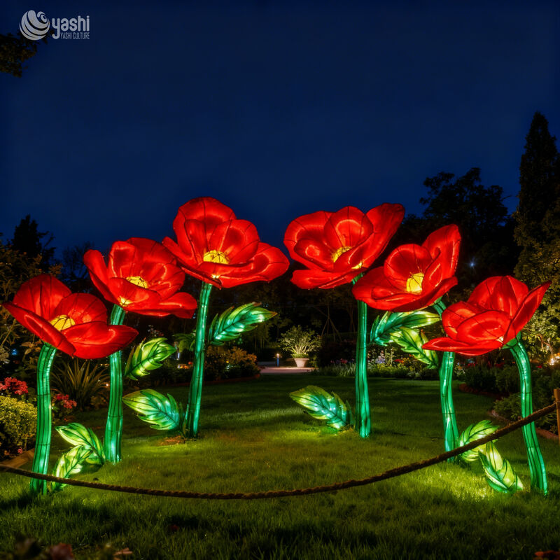 Riesige Tulpenblumen-LED-Laternen-Set, mehrfarbige Blumenlichtskulptur für Gartenpark, Außenbeleuchtung Festival