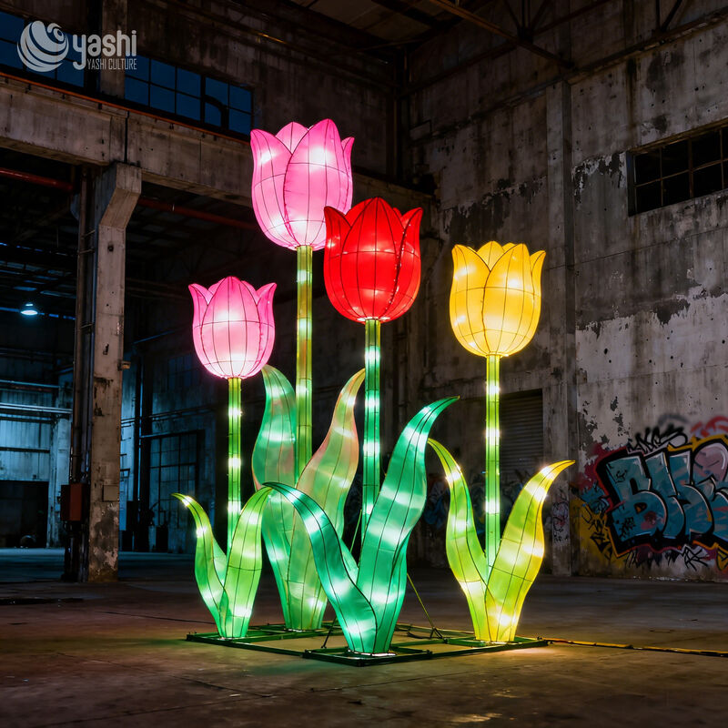 Riesige Tulpenblumen-LED-Laternen-Set, mehrfarbige Blumenlichtskulptur für Gartenpark, Außenbeleuchtung Festival