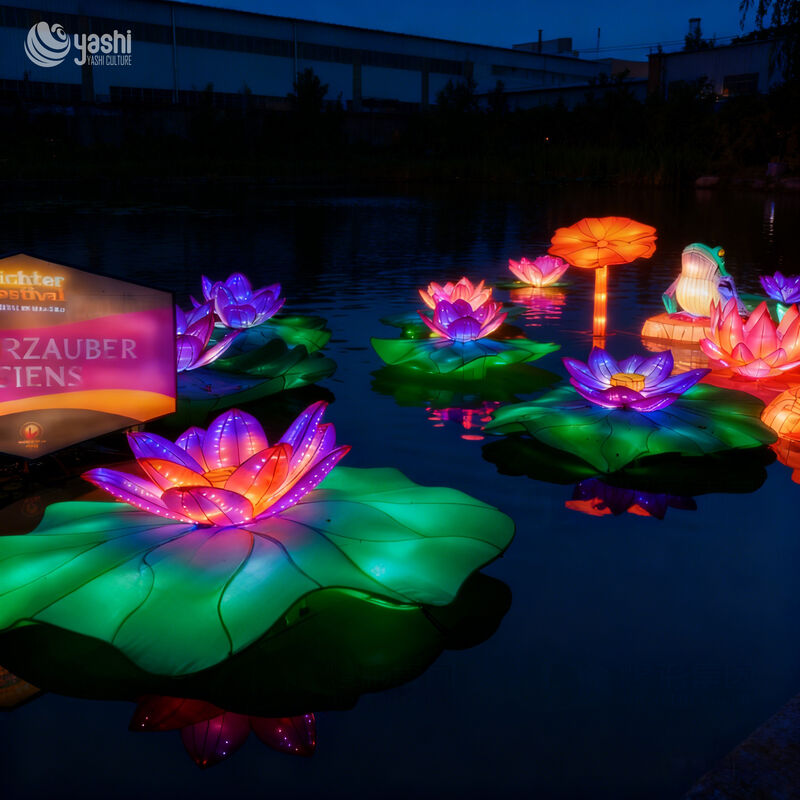 Custom Floating Water Lotus LED Lantern Set, wasserdichtes Teich See Blumenlicht Skulptur für Wasser-Themen Licht Festival