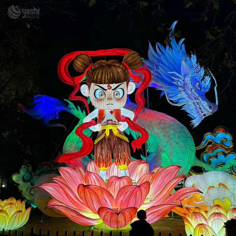 Custom Nezha & Chinese Dragon Character LED Lantern Set, Mythological Figure Light Sculpture for Traditional Cultural Light Festival