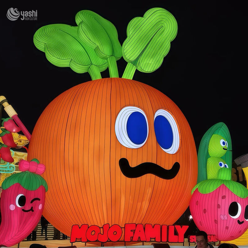 Custom Cartoon Fruit Vegetable LED Lantern Set, Cute Character Food Light Sculpture for Kids Theme Park Exhibition
