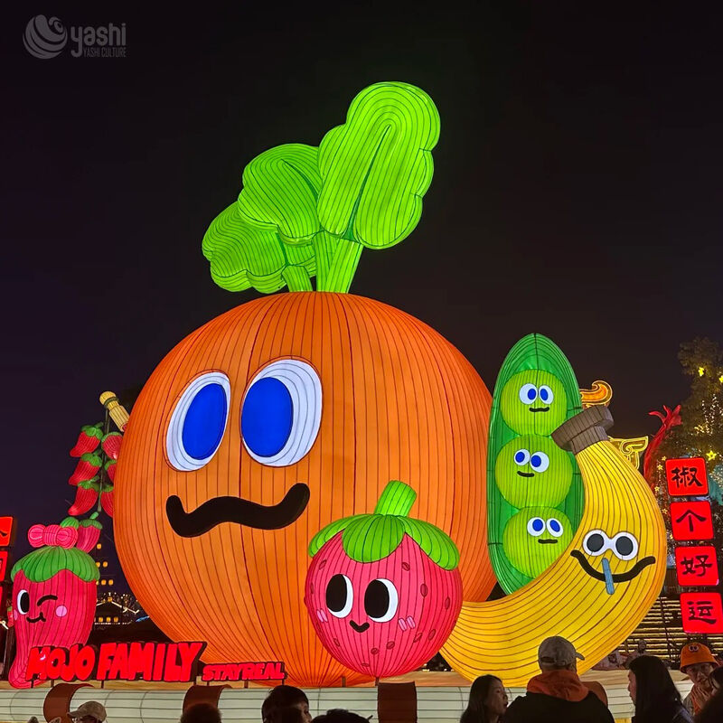 Custom Cartoon Fruit Vegetable LED Lantern Set, Cute Character Food Light Sculpture for Kids Theme Park Exhibition