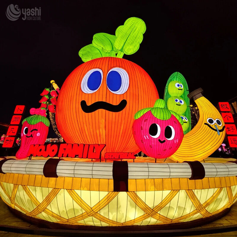 Custom Cartoon Fruit Vegetable LED Lantern Set, Cute Character Food Light Sculpture for Kids Theme Park Exhibition