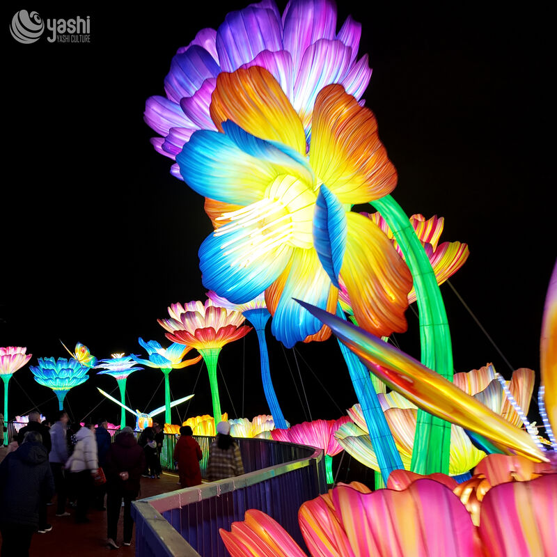Custom Giant Multi‑Color Double‑Flower Lantern, Large LED Floral Light Sculpture for Outdoor Festival