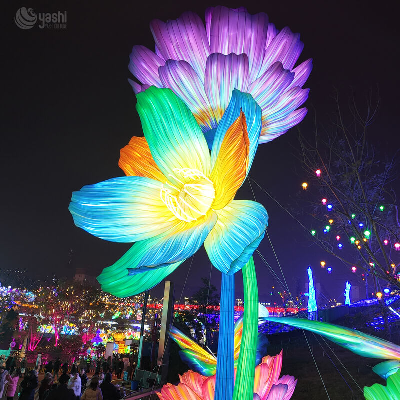 Custom Giant Multi‑Color Double‑Flower Lantern, Large LED Floral Light Sculpture for Outdoor Festival