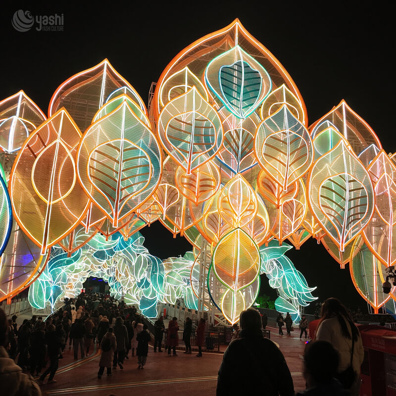 Γιγάντιο Φανάρι-Σήραγγα από Φύλλα, Μεγάλη Εγκατάσταση Φωτισμού LED Πολλαπλών Αψίδων για Πάρκο Πόλης, Πλατεία & Μεγάλο Φεστιβάλ Φαναριών