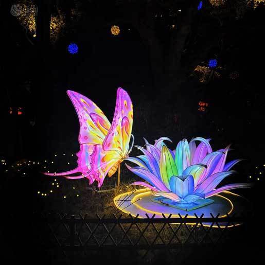 Custom Butterfly & Colorful Lotus Lantern Set, Large LED Floral‑Butterfly Light Sculpture for Night Festival