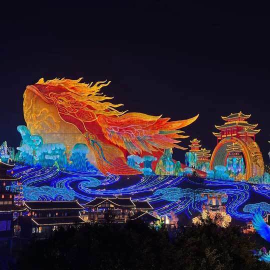 Custom Girl & Lotus Flower Zigong Lantern Scene, Giant Fantasy Character LED Light Sculpture with Lotus Pond, Waterproof Outdoor Dreamy Festival Light Installation
