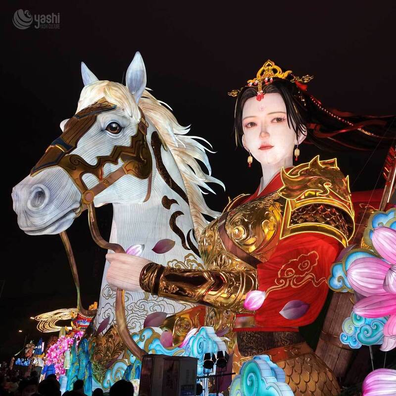 Custom Girl & Lotus Flower Zigong Lantern Scene, Giant Fantasy Character LED Light Sculpture with Lotus Pond, Waterproof Outdoor Dreamy Festival Light Installation