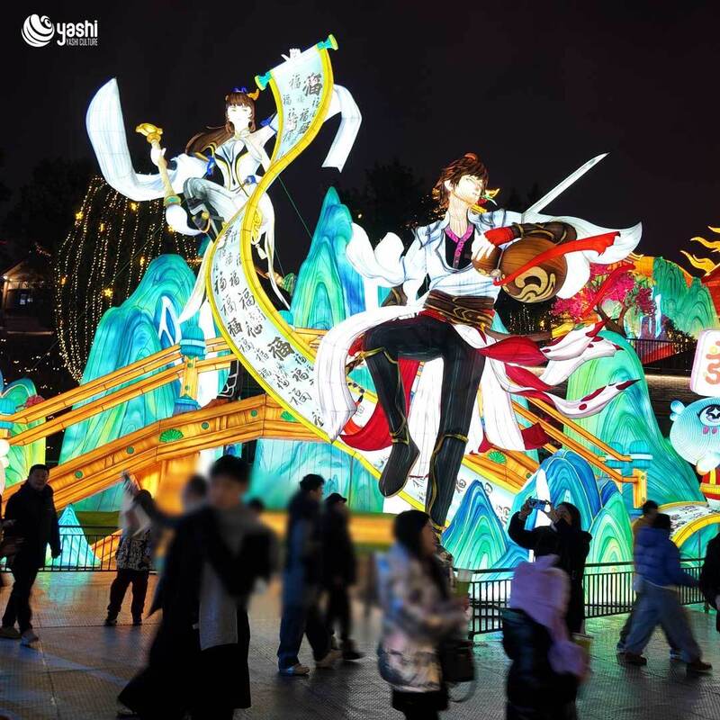 Custom Fantasy Game Character Zigong Lantern, Giant Ice Mage Warrior Girl LED Light Sculpture, Waterproof Outdoor Theme‑Park Festival Light Installation