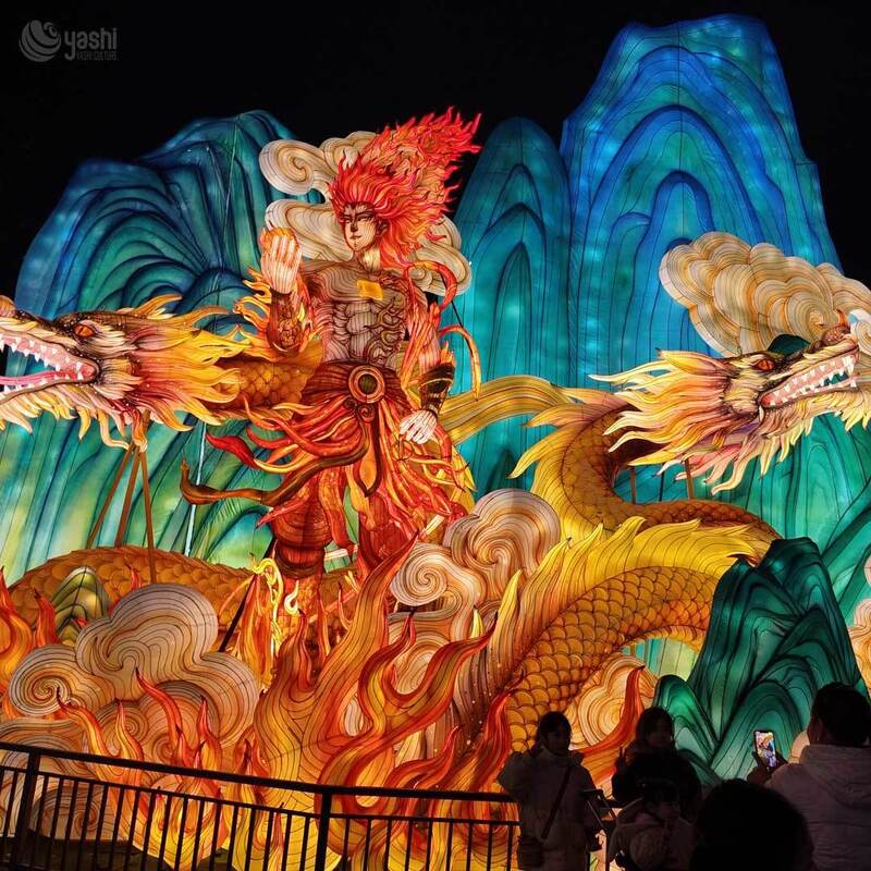 Custom Chinese Ancient Beauty Zigong Lantern Scene, Giant Musical Lady Playing Pipa LED Light Sculpture with Bird & Lotus, Waterproof Traditional Festival Light Installation