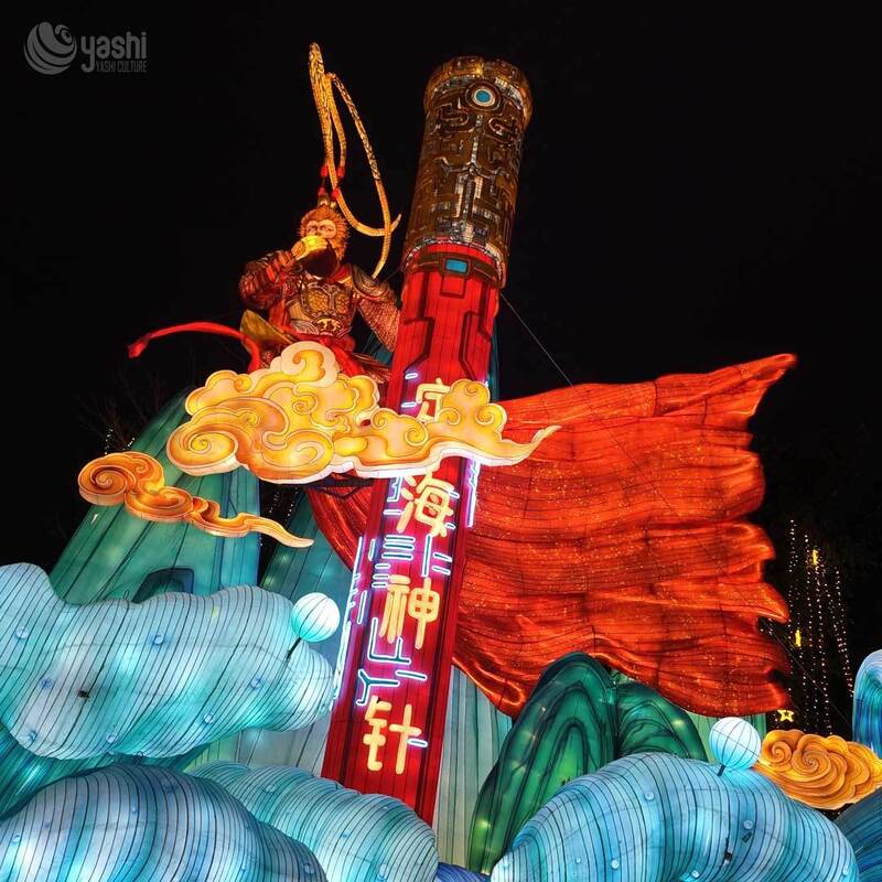 Custom Chinese Ancient Beauty Zigong Lantern Scene, Giant Musical Lady Playing Pipa LED Light Sculpture with Bird & Lotus, Waterproof Traditional Festival Light Installation