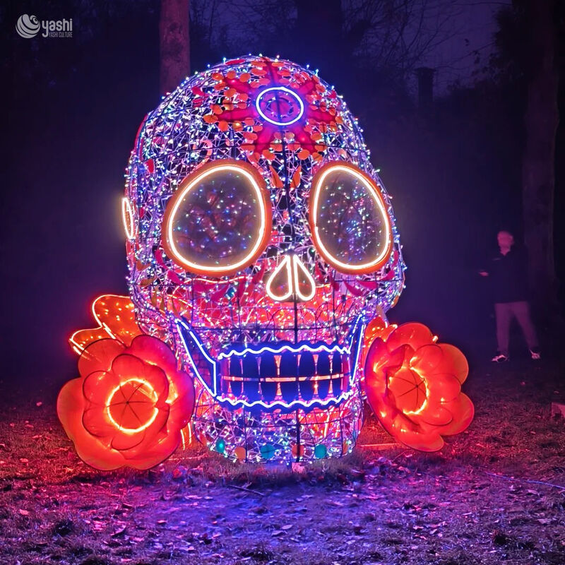 Giant Sugar Skull LED Light Sculpture - Custom Halloween & Day of the Dead Outdoor Festival Decoration