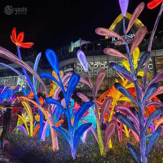 Custom Flower & Butterfly Lantern Set, Large‑Scale LED Floral Light Sculpture for Commercial Plaza Decor