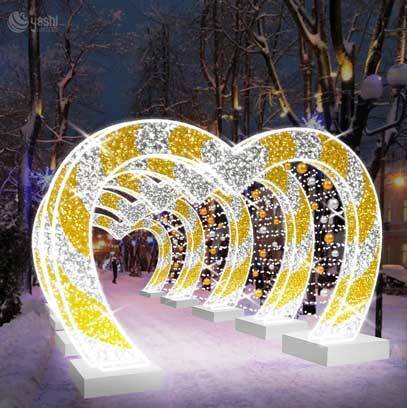 Custom Heart Shape LED Light Arch Tunnel, Golden Love Heart Light Passage for Valentine & Christmas Event Decor