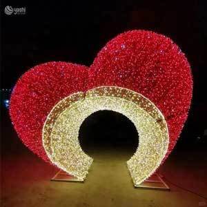 Custom Heart Shape LED Light Arch Tunnel, Golden Love Heart Light Passage for Valentine & Christmas Event Decor