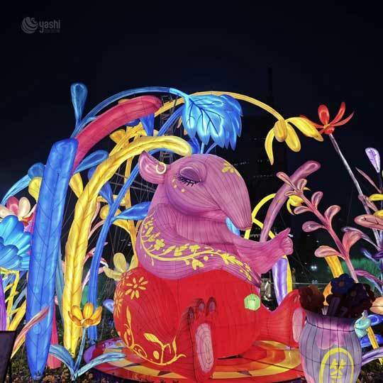 Custom Purple Fantasy Mythical Horse LED Lantern Sculpture, Lotus Flower Base for Scenic Lantern Festival