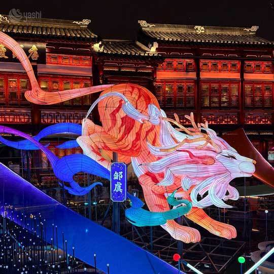 Custom Chinese Mythical Beast Zouyu LED Lantern, Large Oriental Legend Creature Light Sculpture for Cultural Night Lantern Show